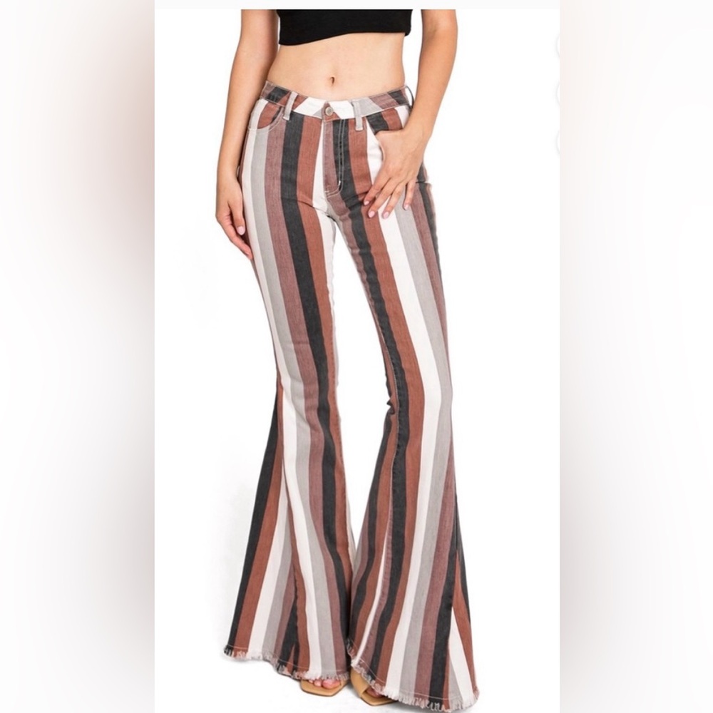 Women’s Striped Flare leg/ bell bottom high waisted jeans